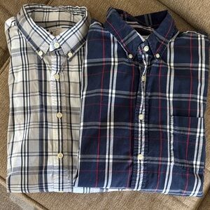 J. Crew Men's Plaid Button-Down Shirts - Navy and White
